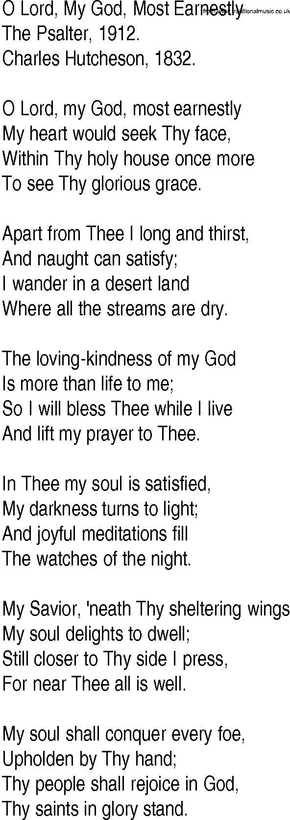 Hymn and Gospel Song: O Lord, My God, Most Earnestly by The Psalter lyrics