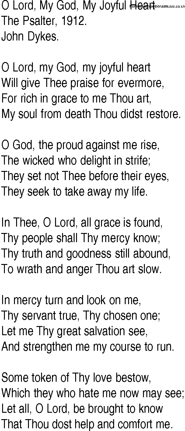 Hymn and Gospel Song: O Lord, My God, My Joyful Heart by The Psalter lyrics