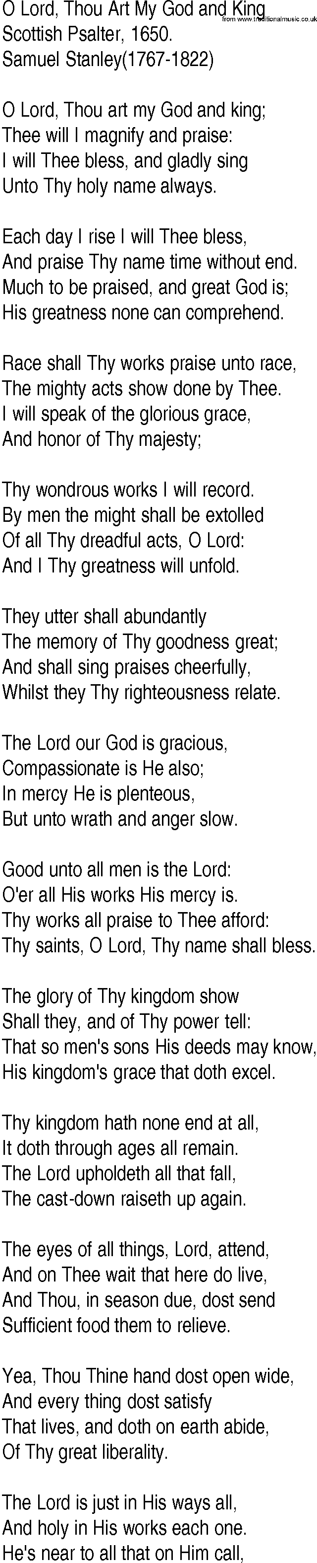 Hymn and Gospel Song: O Lord, Thou Art My God and King by Scottish Psalter lyrics