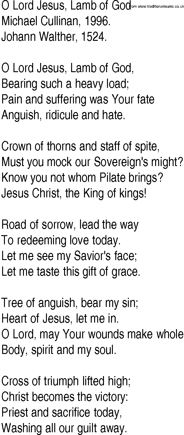 Hymn and Gospel Song: O Lord Jesus, Lamb of God by Michael Cullinan lyrics