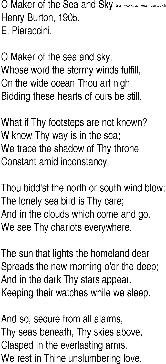 Hymn and Gospel Song: O Maker of the Sea and Sky by Henry Burton lyrics