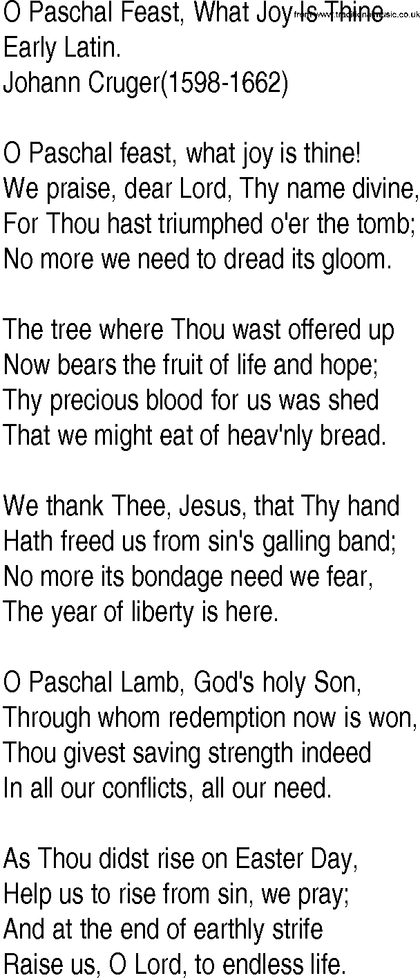 Hymn and Gospel Song: O Paschal Feast, What Joy Is Thine by Early Latin lyrics