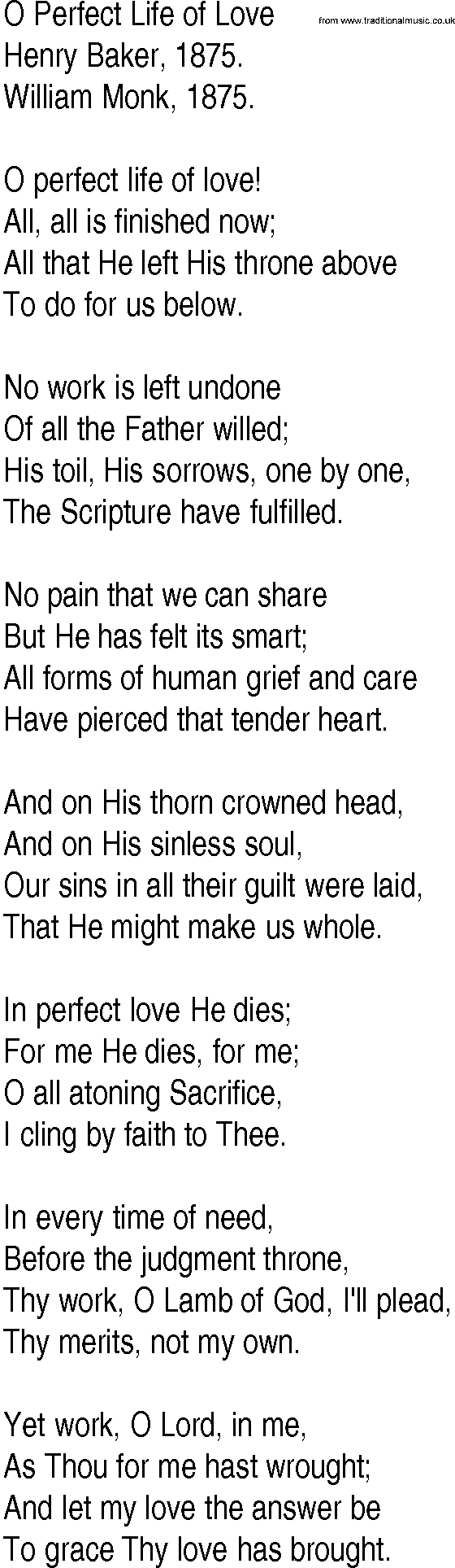 Hymn and Gospel Song: O Perfect Life of Love by Henry Baker lyrics