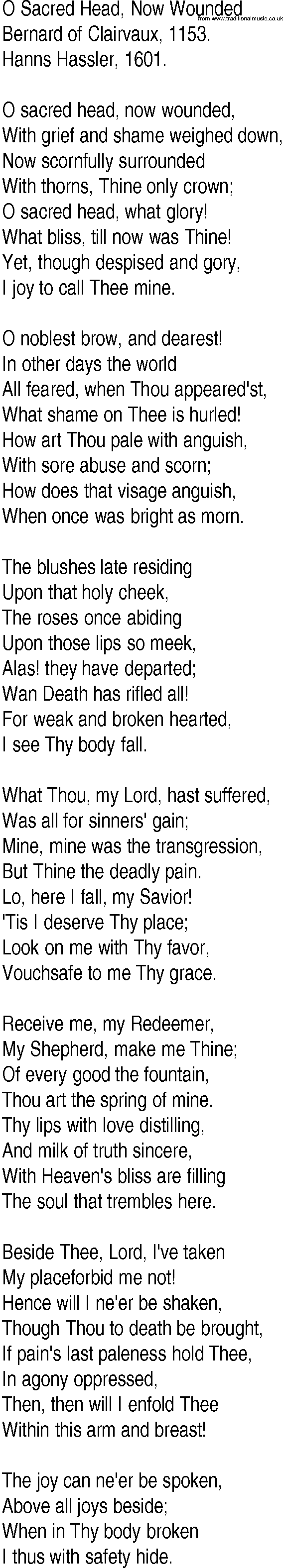 Hymn and Gospel Song: O Sacred Head, Now Wounded by Bernard of Clairvaux lyrics