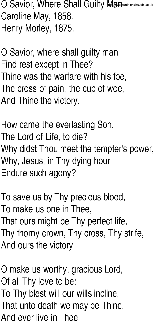 Hymn and Gospel Song: O Savior, Where Shall Guilty Man by Caroline May lyrics