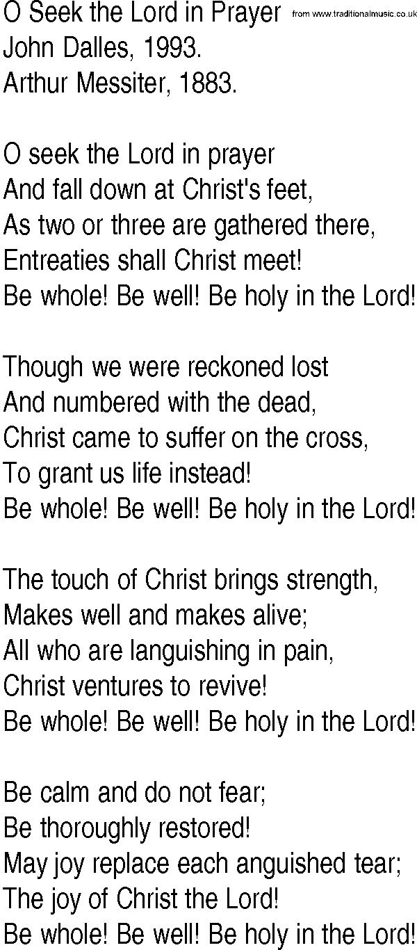 Hymn and Gospel Song: O Seek the Lord in Prayer by John Dalles lyrics