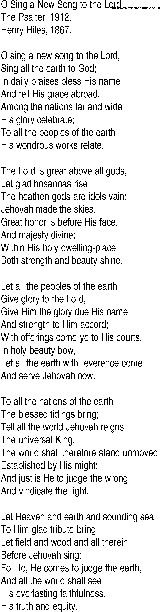Hymn and Gospel Song: O Sing a New Song to the Lord by The Psalter lyrics