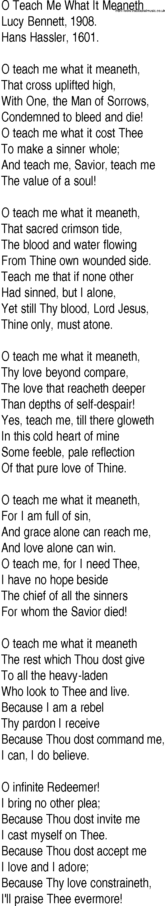 Hymn and Gospel Song: O Teach Me What It Meaneth by Lucy Bennett lyrics