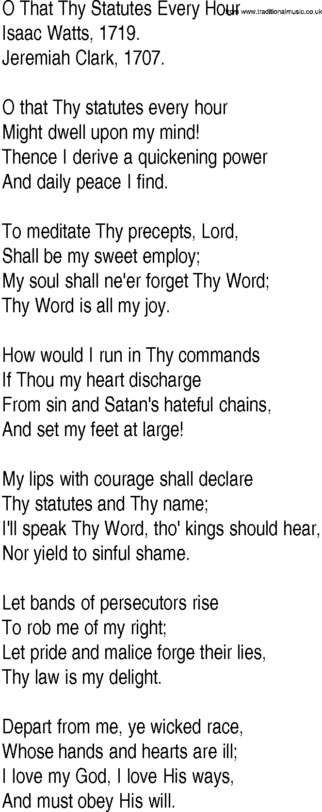 Hymn and Gospel Song: O That Thy Statutes Every Hour by Isaac Watts lyrics