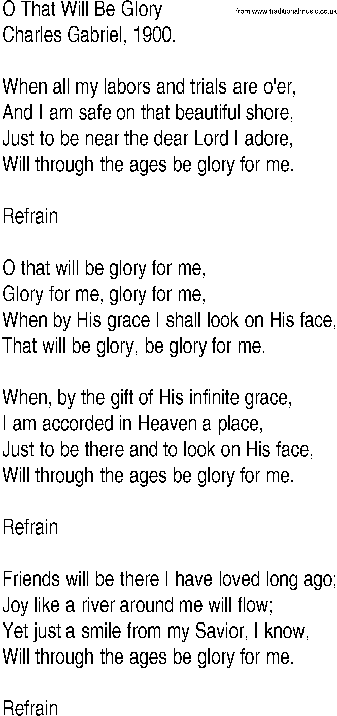 Hymn and Gospel Song: O That Will Be Glory by Charles Gabriel lyrics