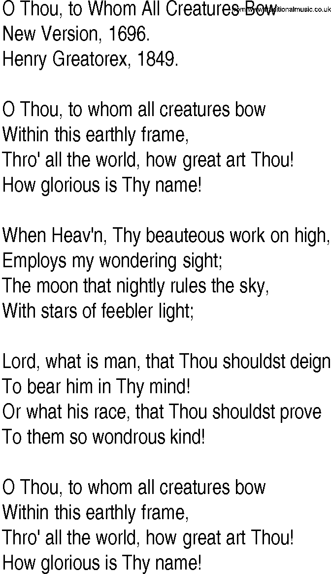Hymn and Gospel Song: O Thou, to Whom All Creatures Bow by New Version lyrics