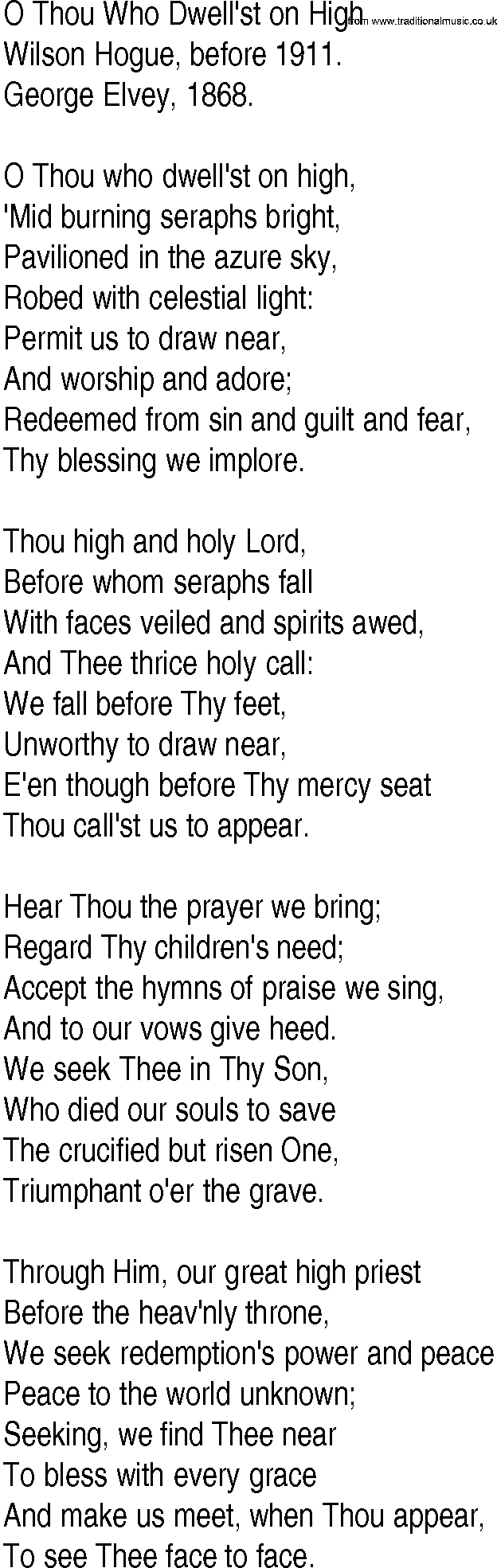 Hymn and Gospel Song: O Thou Who Dwell'st on High by Wilson Hogue before lyrics