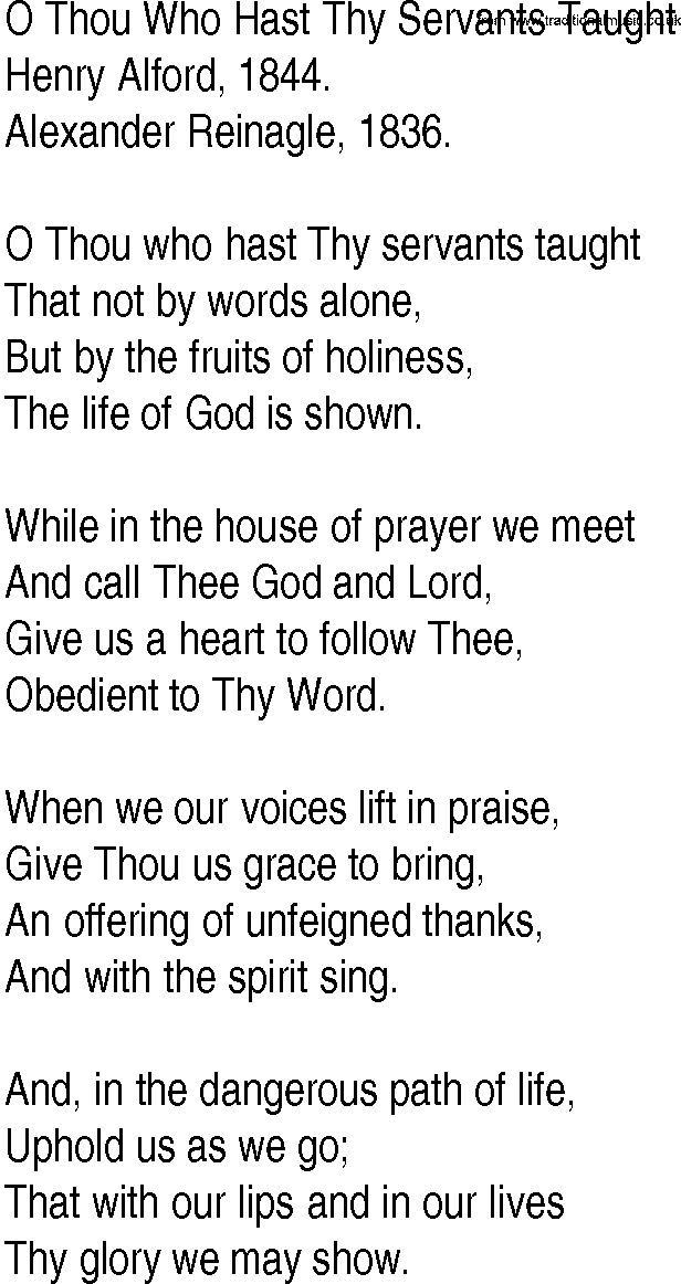 Hymn and Gospel Song: O Thou Who Hast Thy Servants Taught by Henry Alford lyrics