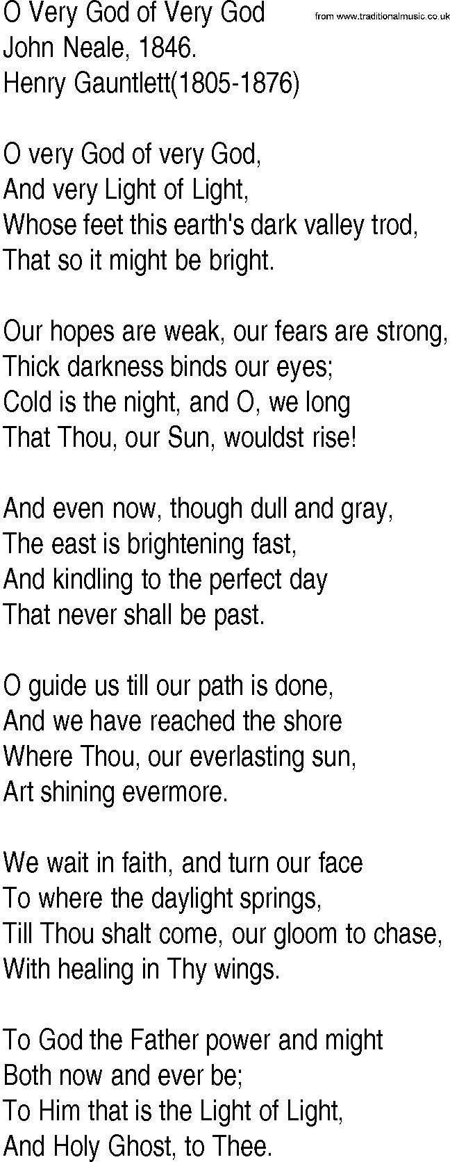 Hymn and Gospel Song: O Very God of Very God by John Neale lyrics