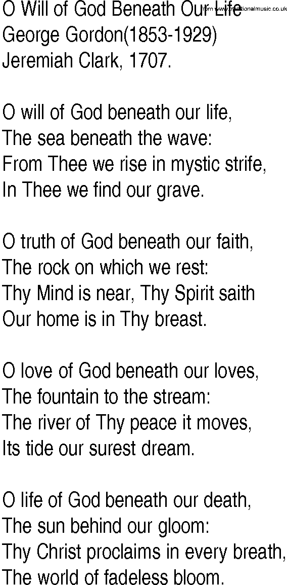 Hymn and Gospel Song: O Will of God Beneath Our Life by George Gordon lyrics