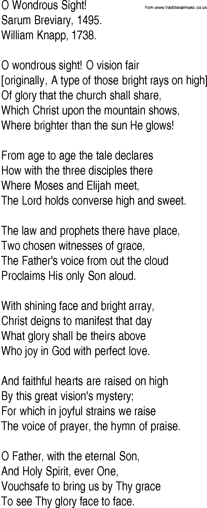Hymn and Gospel Song: O Wondrous Sight! by Sarum Breviary lyrics