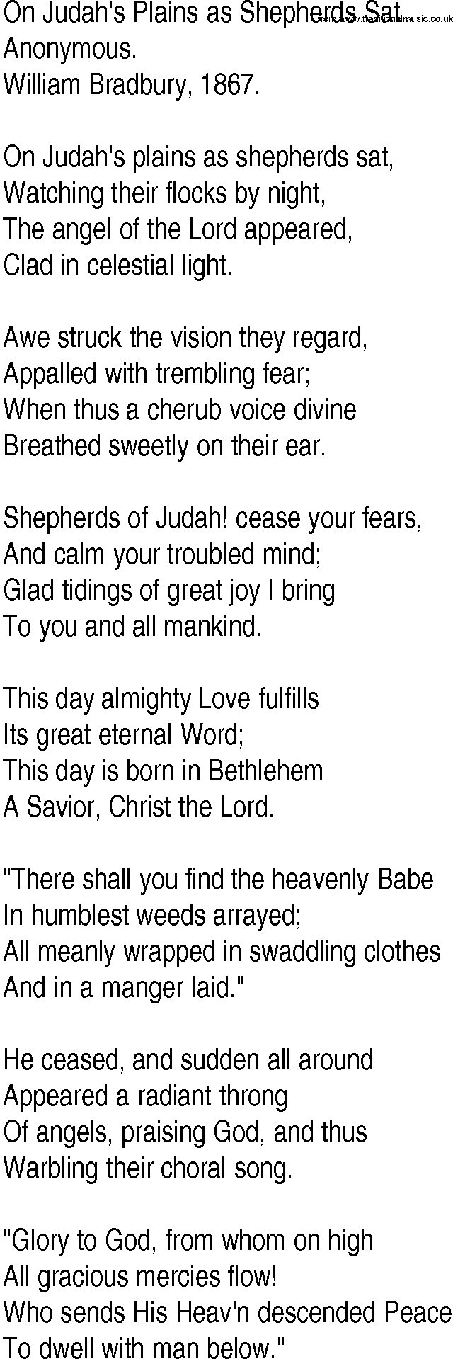 Hymn and Gospel Song: On Judah's Plains as Shepherds Sat by Anonymous lyrics