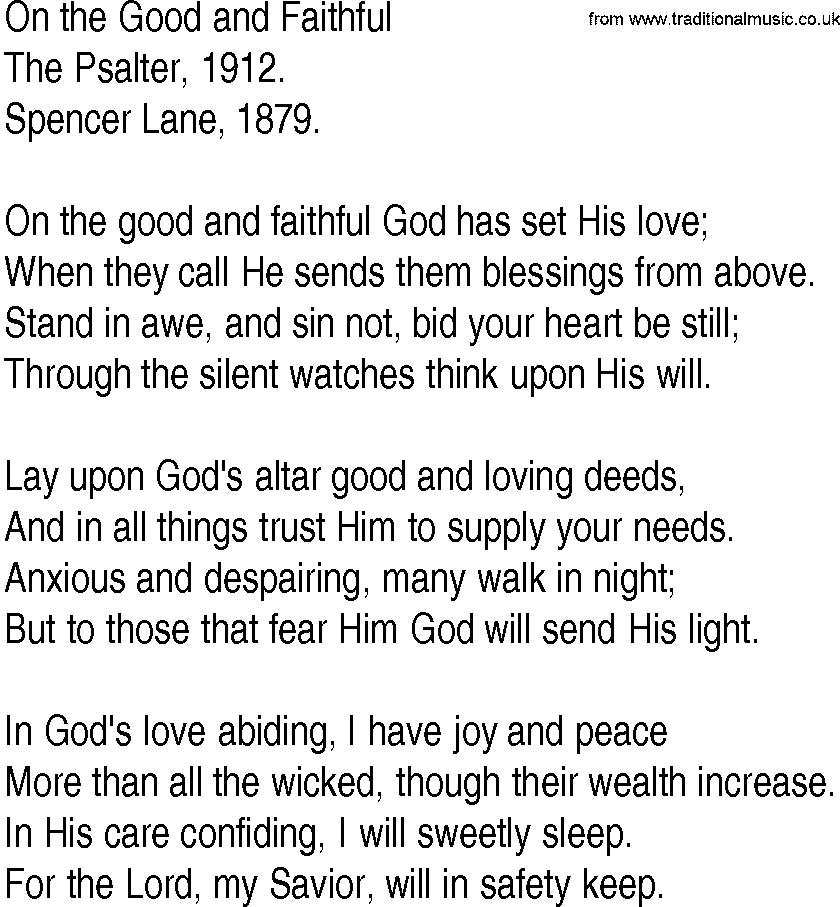 Hymn and Gospel Song: On the Good and Faithful by The Psalter lyrics