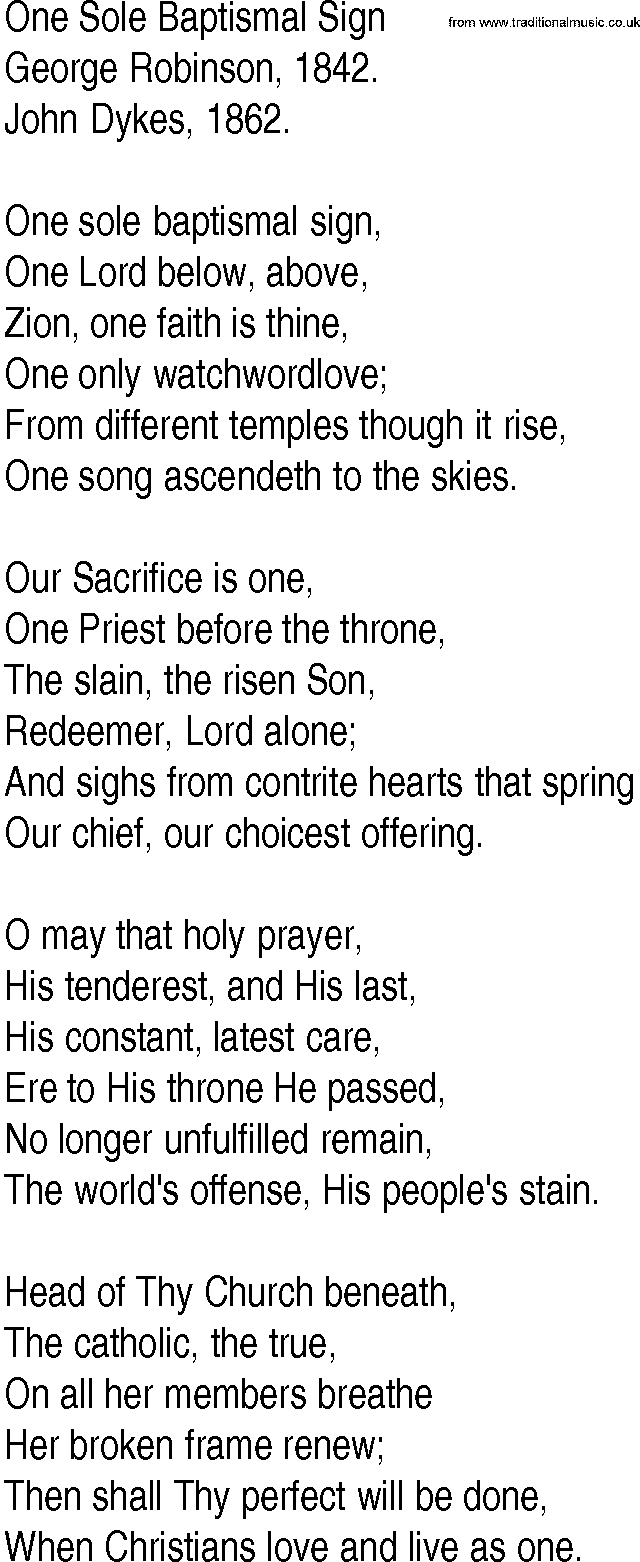 Hymn and Gospel Song: One Sole Baptismal Sign by George Robinson lyrics