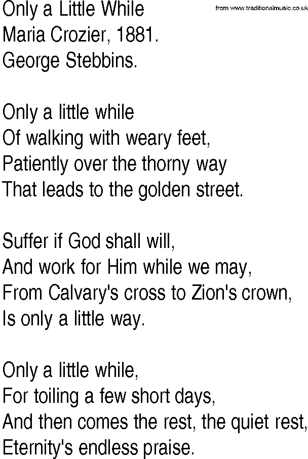 Hymn and Gospel Song: Only a Little While by Maria Crozier lyrics