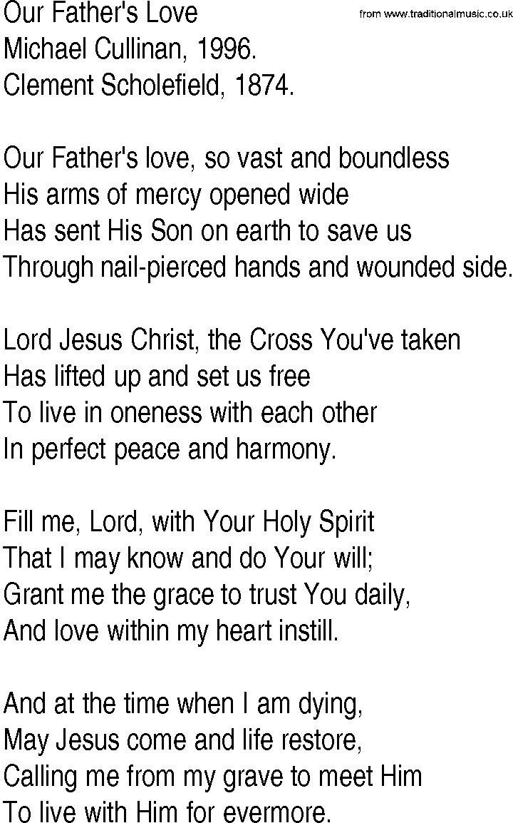 Hymn and Gospel Song: Our Father's Love by Michael Cullinan lyrics