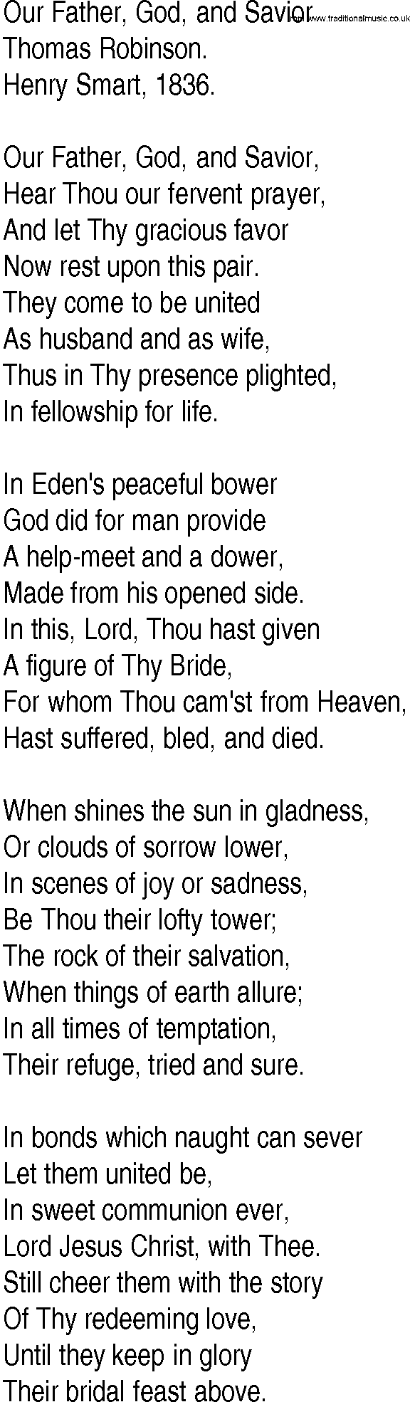 Hymn and Gospel Song: Our Father, God, and Savior by Thomas Robinson lyrics