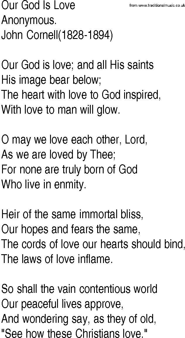 Hymn and Gospel Song: Our God Is Love by Anonymous lyrics
