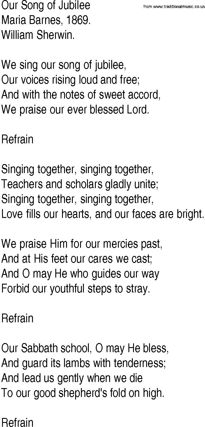 Hymn and Gospel Song: Our Song of Jubilee by Maria Barnes lyrics