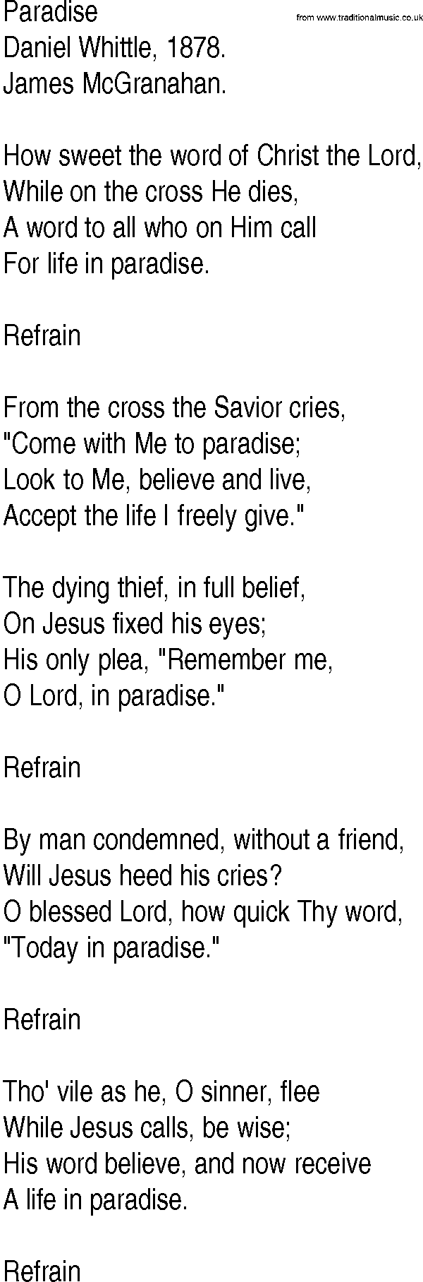 Hymn and Gospel Song: Paradise by Daniel Whittle lyrics