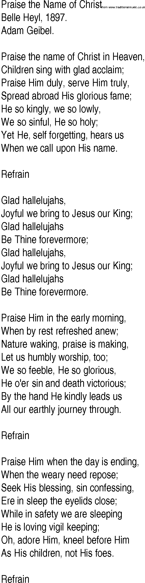 Hymn and Gospel Song: Praise the Name of Christ by Belle Heyl lyrics