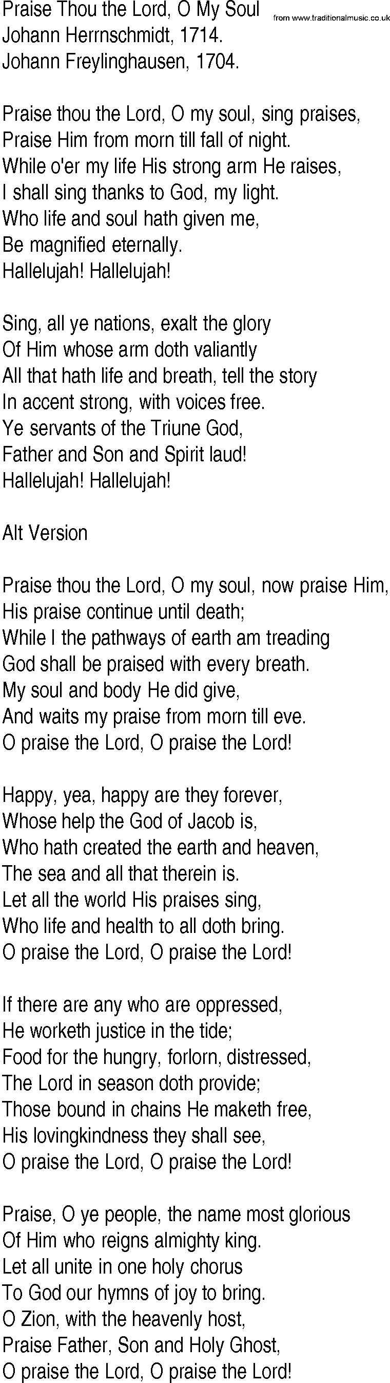 Hymn and Gospel Song: Praise Thou the Lord, O My Soul by Johann Herrnschmidt lyrics