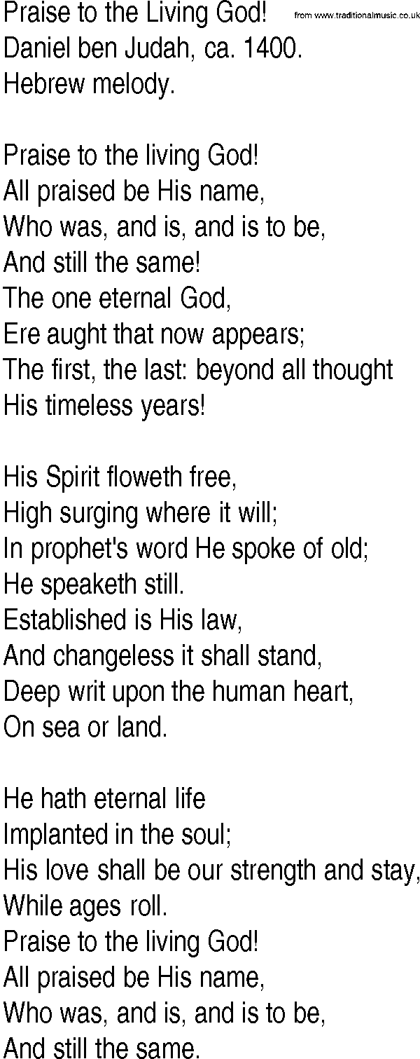Hymn and Gospel Song: Praise to the Living God! by Daniel ben Judah ca lyrics