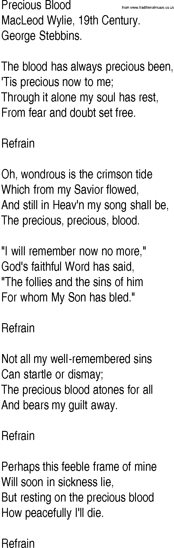 Hymn and Gospel Song: Precious Blood by MacLeod Wylie lyrics