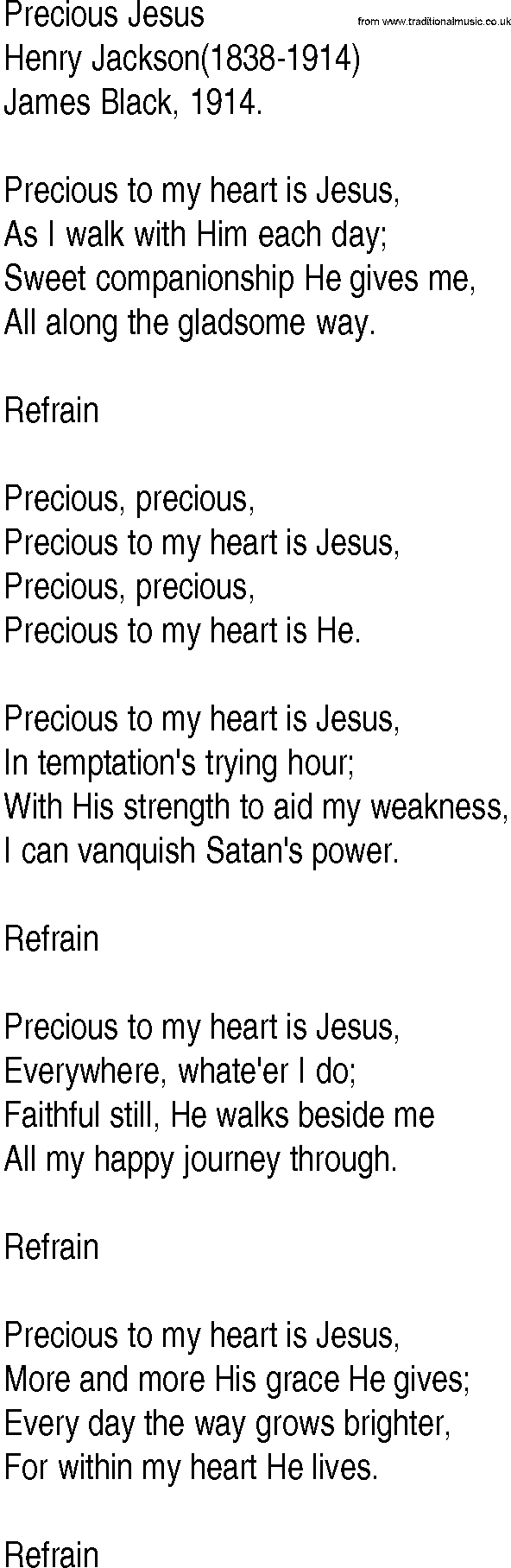 Hymn and Gospel Song: Precious Jesus by Henry Jackson lyrics