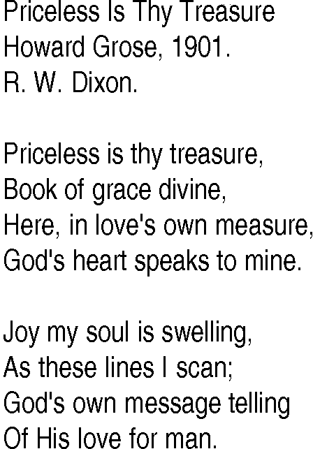 Hymn and Gospel Song: Priceless Is Thy Treasure by Howard Grose lyrics