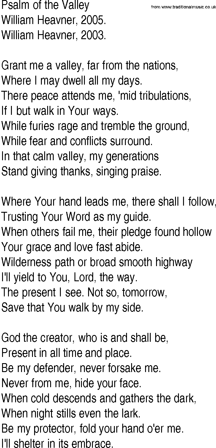 Hymn and Gospel Song: Psalm of the Valley by William Heavner lyrics