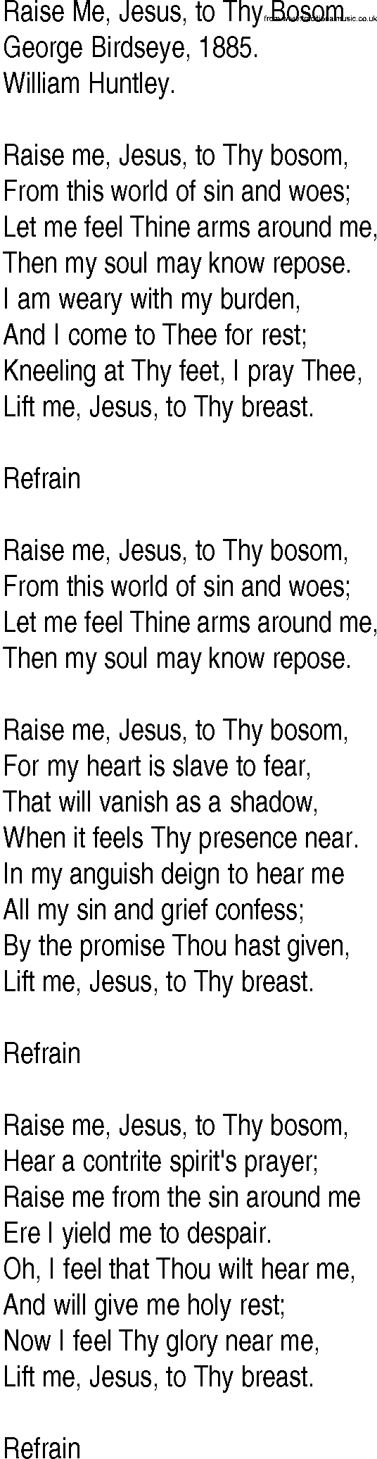 Hymn and Gospel Song: Raise Me, Jesus, to Thy Bosom by George Birdseye lyrics