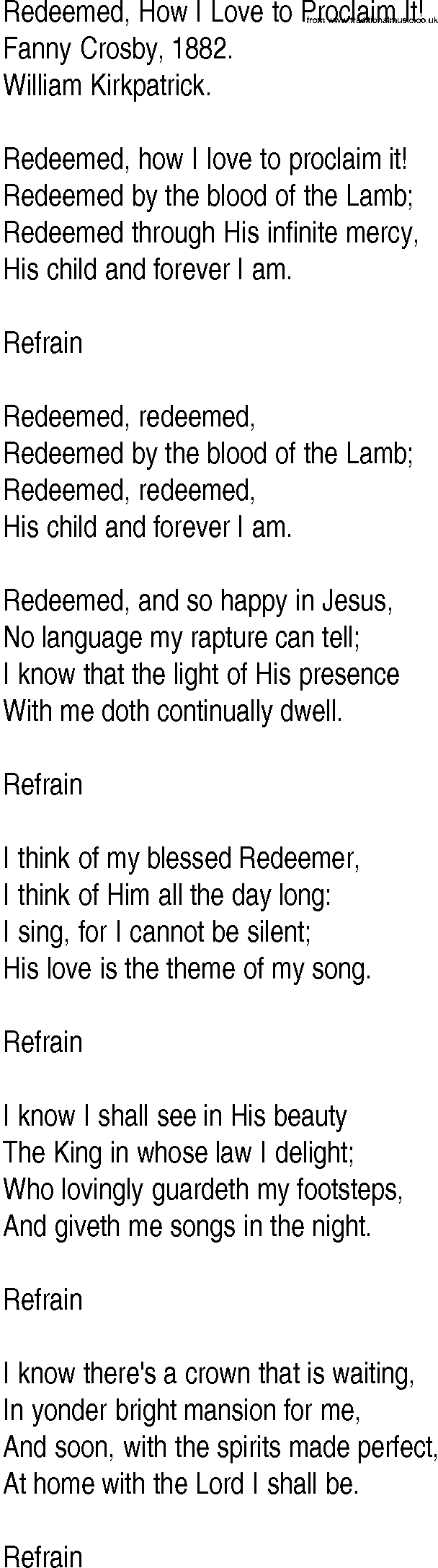 redeemed how i love to proclaim it fanny crosby