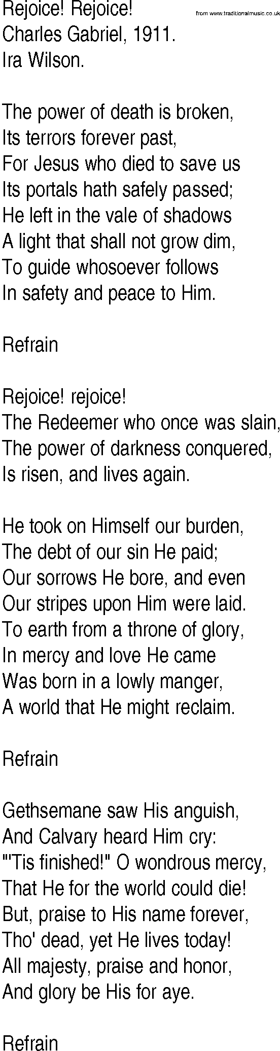 Hymn and Gospel Song: Rejoice! Rejoice! by Charles Gabriel lyrics