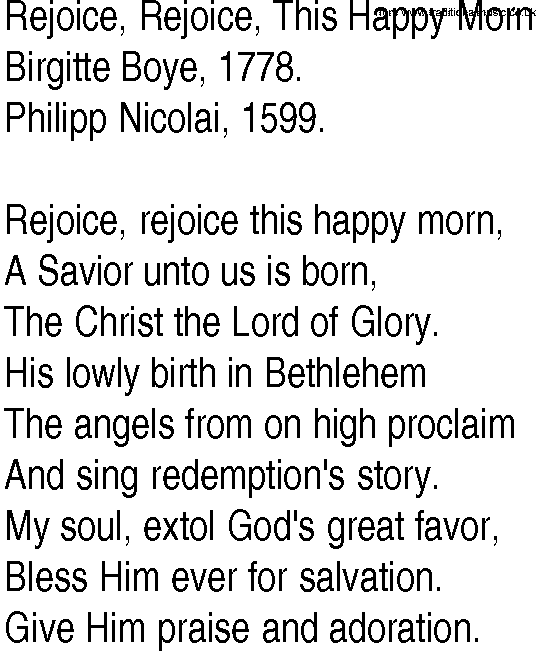 Hymn and Gospel Song: Rejoice, Rejoice, This Happy Morn by Birgitte Boye lyrics