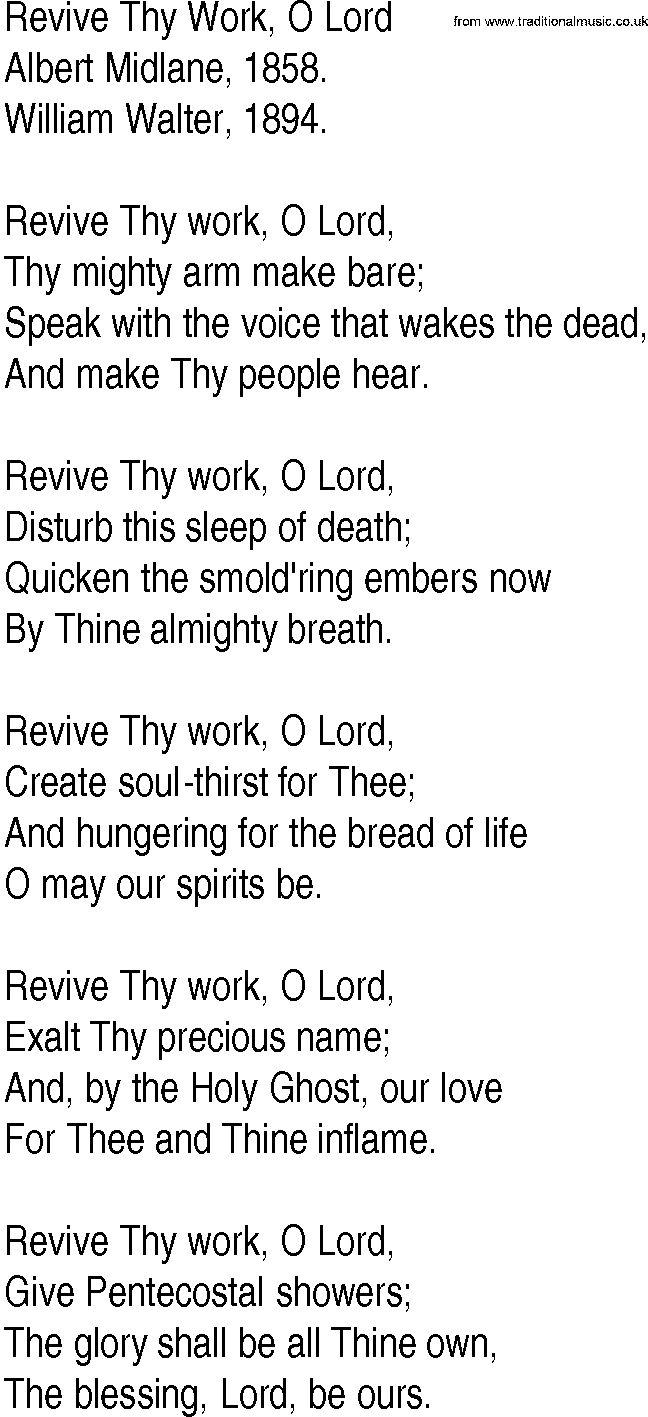 Hymn and Gospel Song: Revive Thy Work, O Lord by Albert Midlane lyrics
