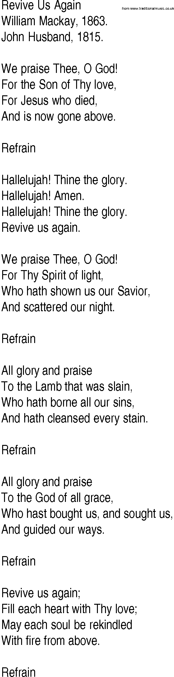 Hymn and Gospel Song: Revive Us Again by William Mackay lyrics
