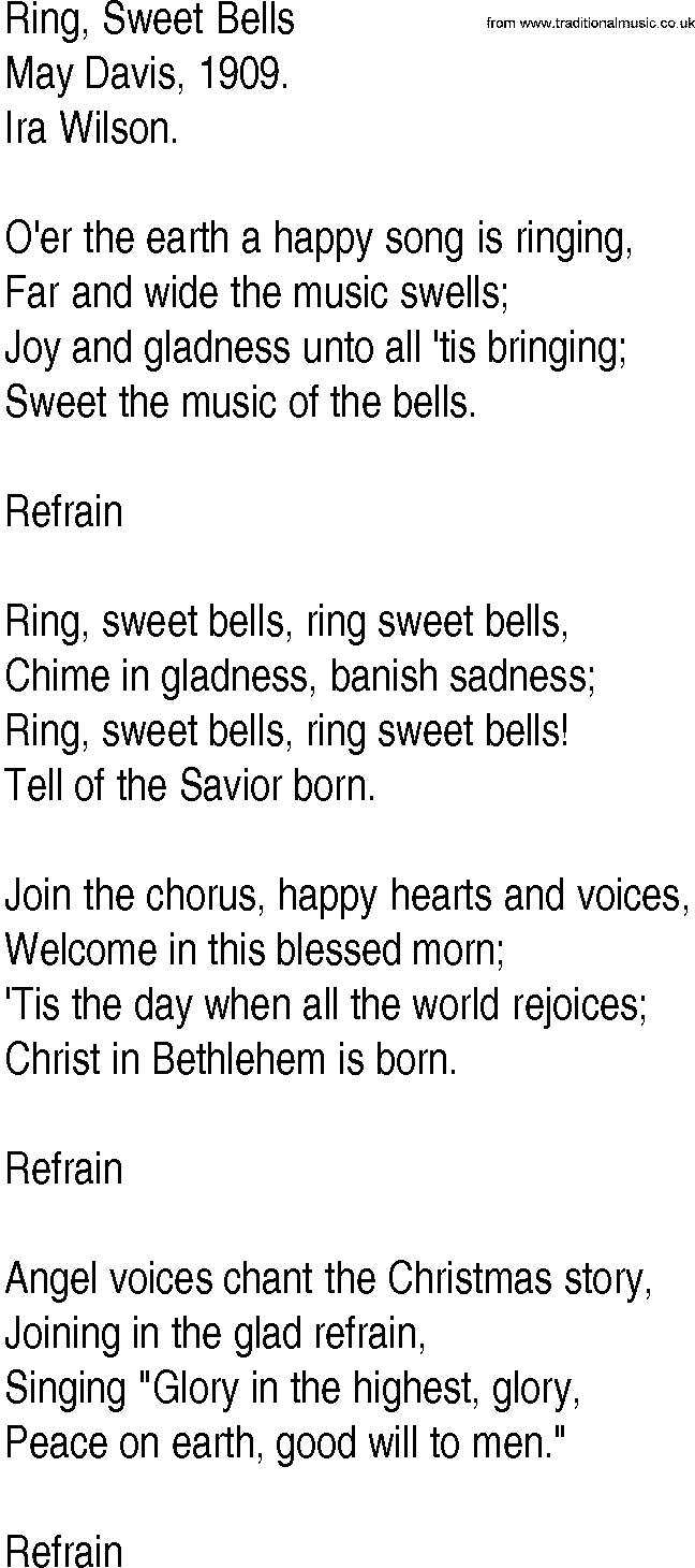 Hymn and Gospel Song: Ring, Sweet Bells by May Davis lyrics