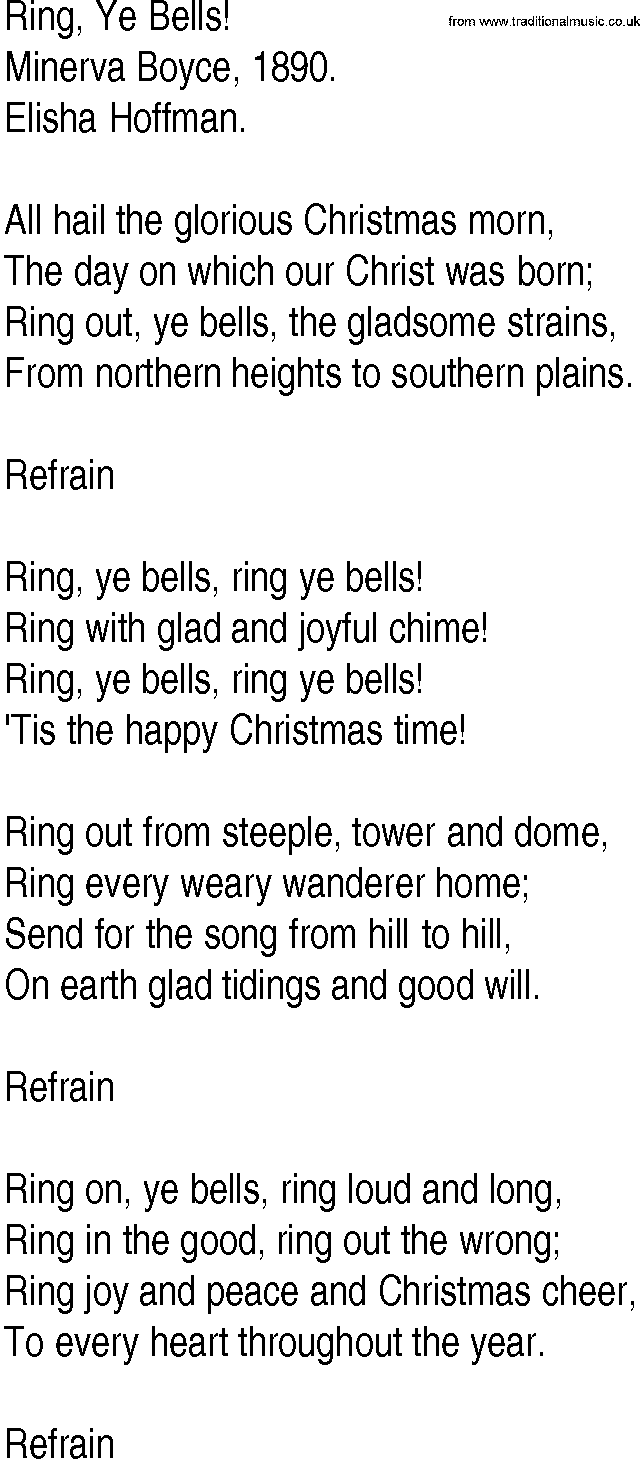 Hymn and Gospel Song: Ring, Ye Bells! by Minerva Boyce lyrics