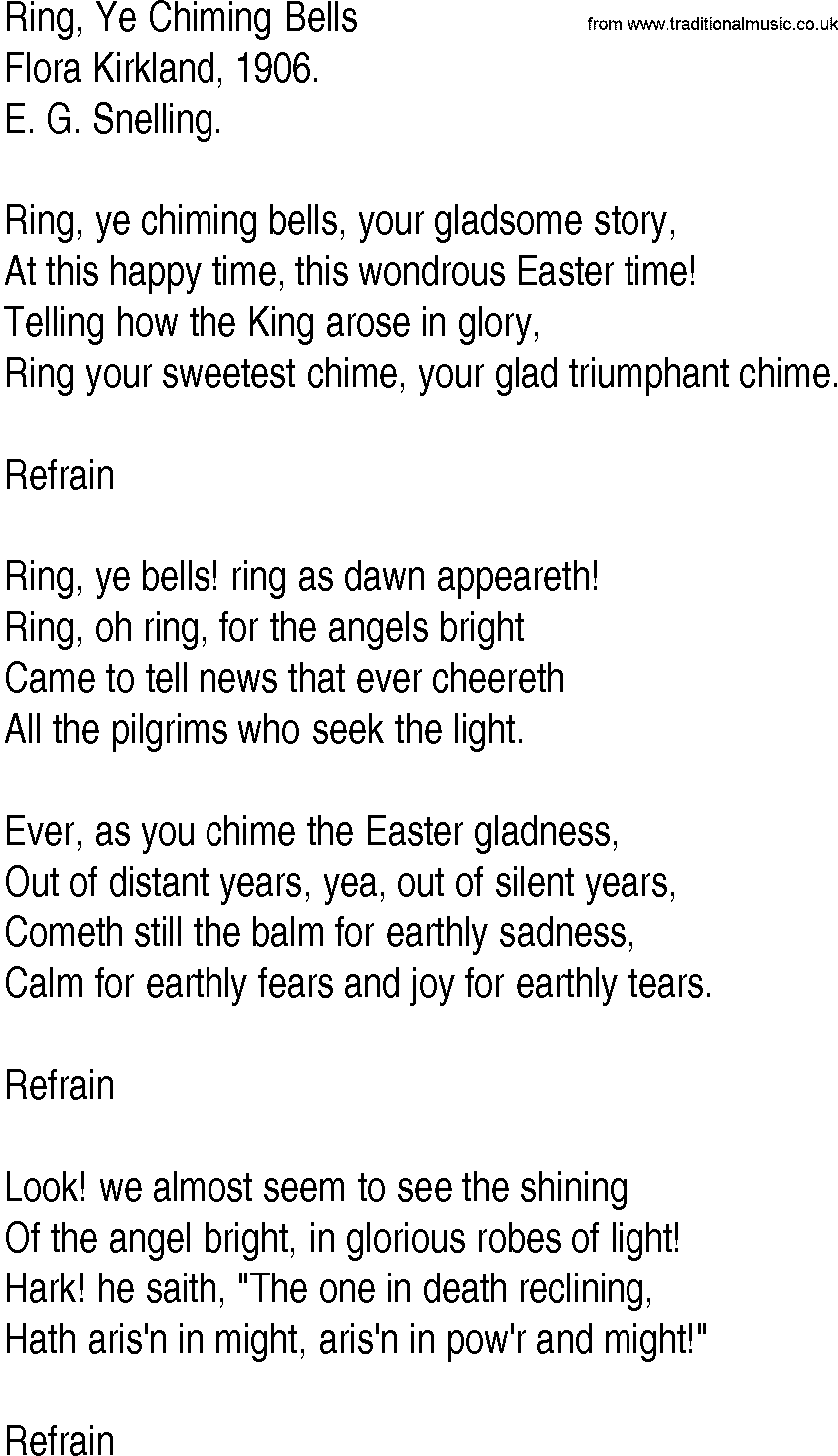 Hymn and Gospel Song: Ring, Ye Chiming Bells by Flora Kirkland lyrics