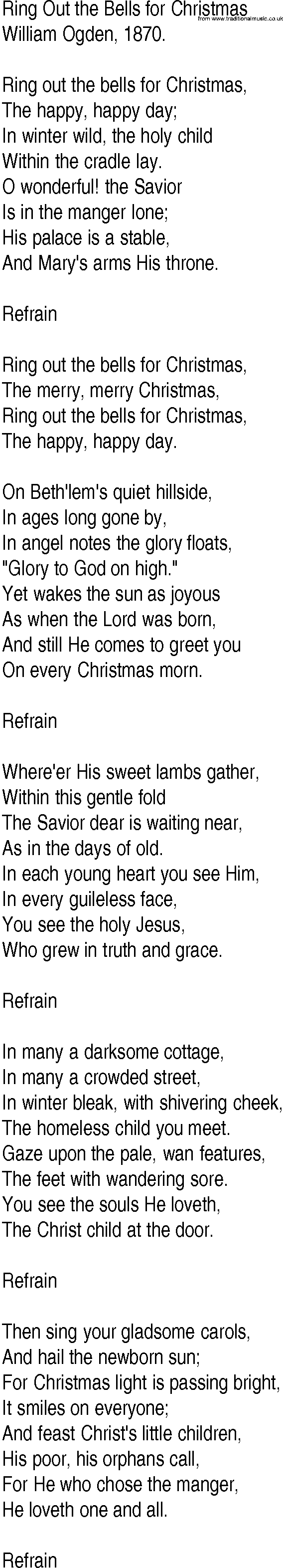 Hymn and Gospel Song: Ring Out the Bells for Christmas by William Ogden lyrics
