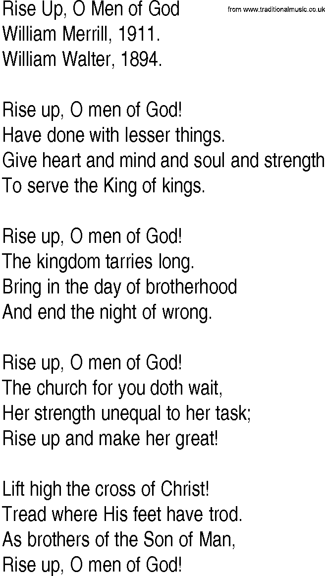 Hymn and Gospel Song: Rise Up, O Men of God by William Merrill lyrics