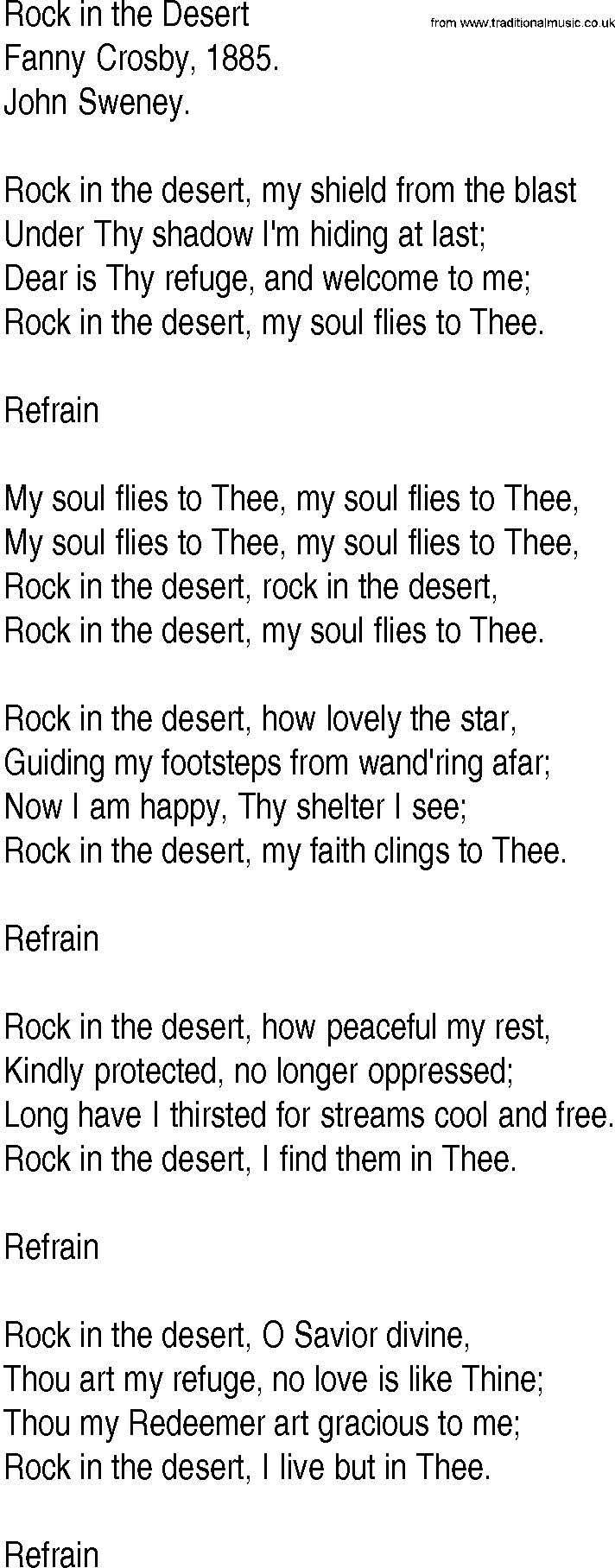 Hymn and Gospel Song: Rock in the Desert by Fanny Crosby lyrics