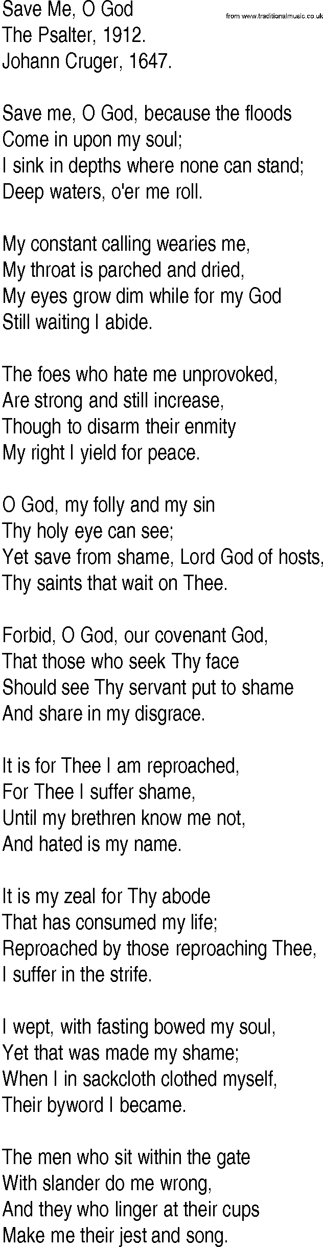 Hymn and Gospel Song: Save Me, O God by The Psalter lyrics
