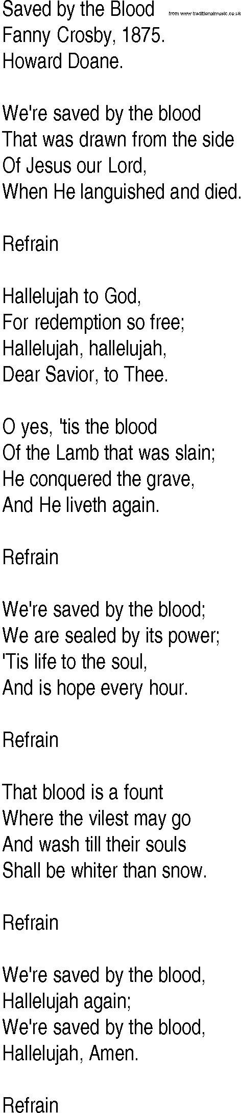Hymn and Gospel Song: Saved by the Blood by Fanny Crosby lyrics